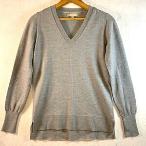 Banana Republic Women Merino Wool Blend V-neck Sweater Sz S Gray Preppy Academia